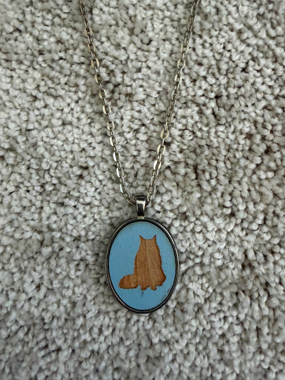 Handcrafted Blue and Wood Oval Pendant Necklace - Women Accessories